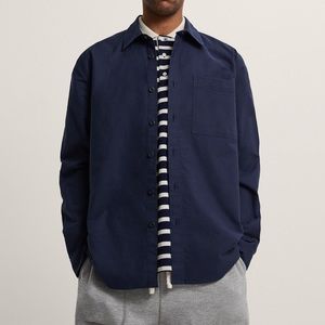 Zara Comfort Fit Shirt Lightweight Denim Button Front Long Sleeve Navy Small